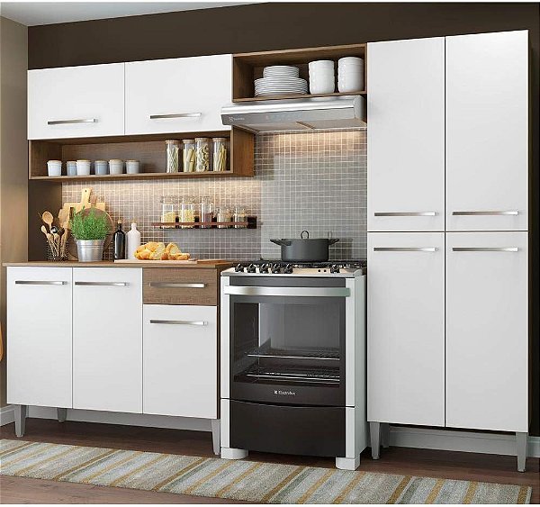 Cozinha Compacta Madesa Emilly Pop Com Armário e Balcão - Rustic/branco
