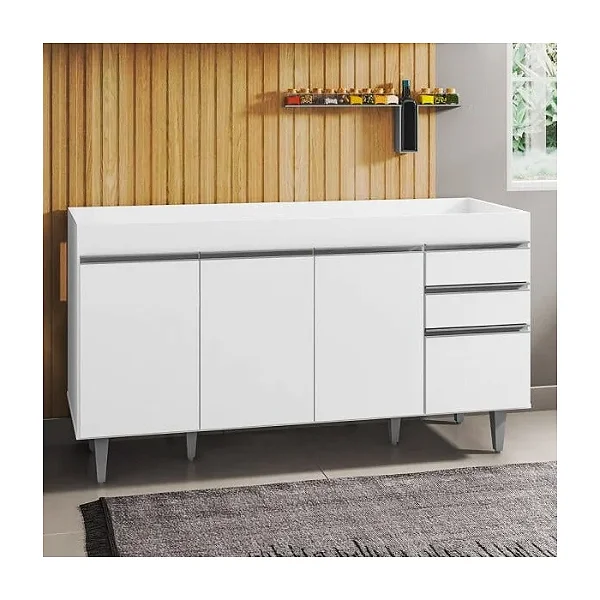 Balcão Gabinete de Pia 150cm 4 Portas 2 Gavetas Marrocos Branco - Lumil Branco