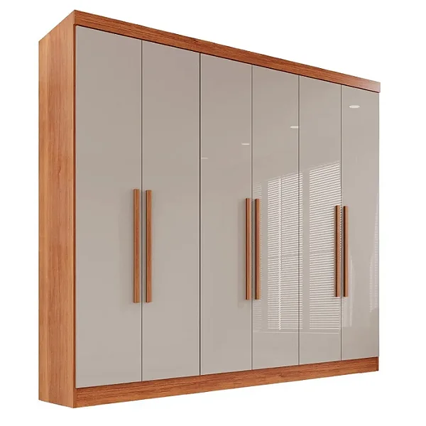 Guarda-roupa Casal 6 Portas 2 Gavetas França Cinamomo/Off White