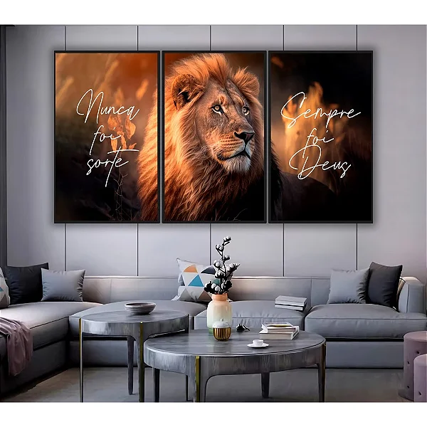 Quadros Decorativos Grande Sala Quarto Leao Nunca Foi Sorte 122x60