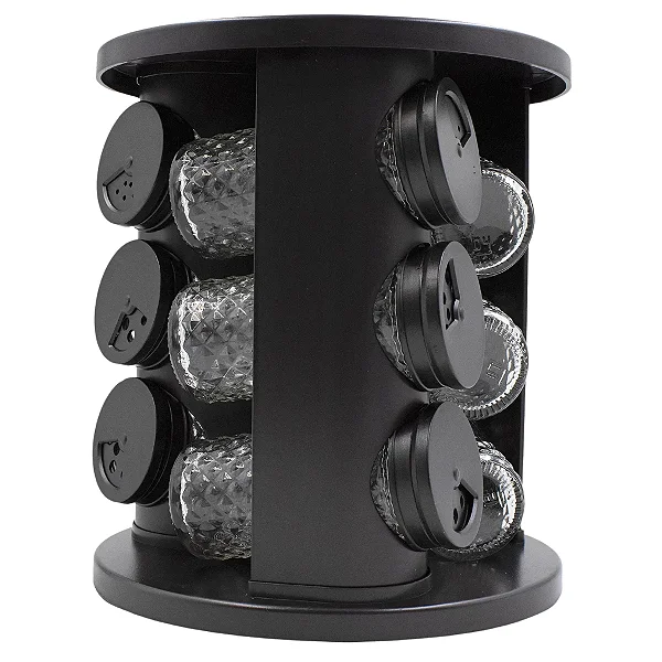 Porta Tempero com 9 e 12 Potes de Vidro Suporte Giratório Diamond e Liso