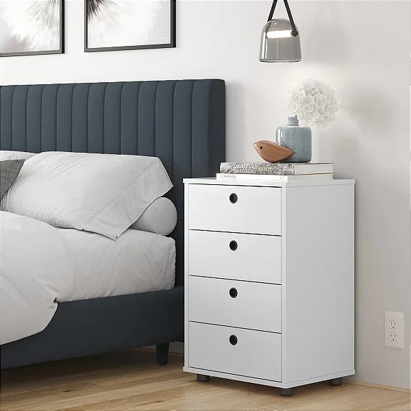 Mesa Cabeceira Cama Mini Cômoda Gaveteiro Quarto Escritorio Organizador Acabamento Brilhante - Mega Moveis Cor Branco