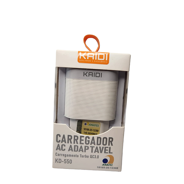 Carregador de Tomada Turbo Kaidi KD‑550 com 1 Entrada USB 3A