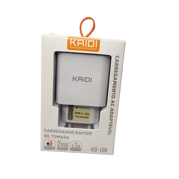 Carregador de Tomada Kaidi KD‑109 com 2 Entradas USB 2.4A
