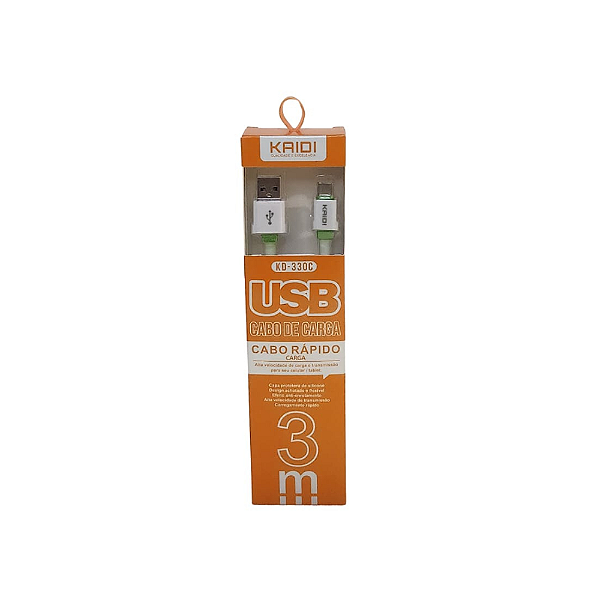 Cabo USB de Carregamento Rápido Kaidi 3.1A KD-330A– Lightning(iOS)