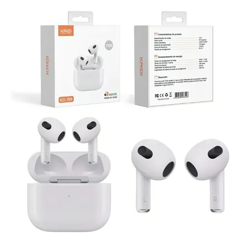 Fone de Ouvido Sem Fio Bluetooth Kaidi KD-789 – TWS Smart Touch Som Surround 3h a 6h de Uso + Standby Bluetooth 5.3