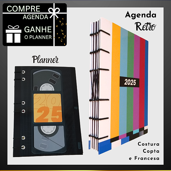 Kit Agenda e Planner Retro TV  e VHS