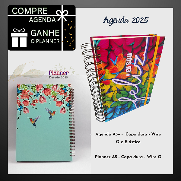 Agenda 2025 Wire O + Divisórias 392 págs - Planner 96 págs Wire O - Borboletas