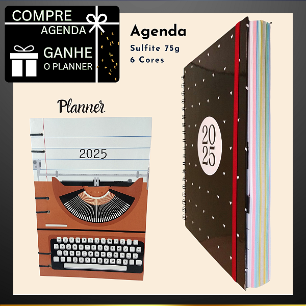 Agenda 444pág - Um dia por pág + controle financeiro -25x18cm e Planner 96pág A5