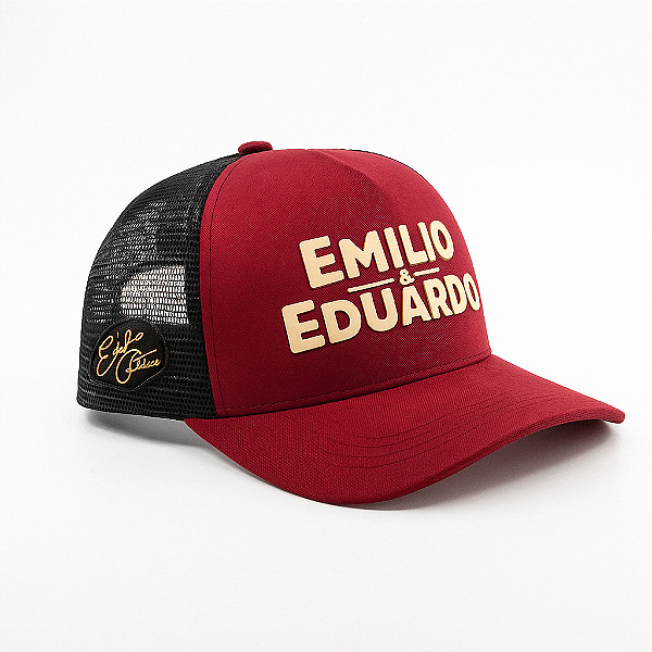Boné Trucker Vermelho “Emílio & Eduardo” – Tela Preta