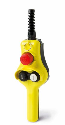 Botoeira de controle pendente ergonômica  com três botões para talha