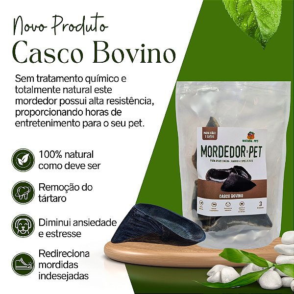 Mordedor Natural Pet´s p/ Cães e Gatos Casco Bovino Desidratado 3 Un