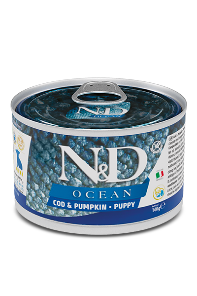 Patê N&D Ocean p/ Cães Filhotes Bacalhau e Abóbora 140g