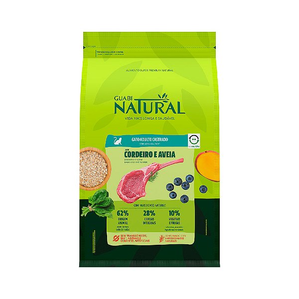 Ração Guabi Natural Gato Castrado Cordeiro & Aveia 7,5 Kg