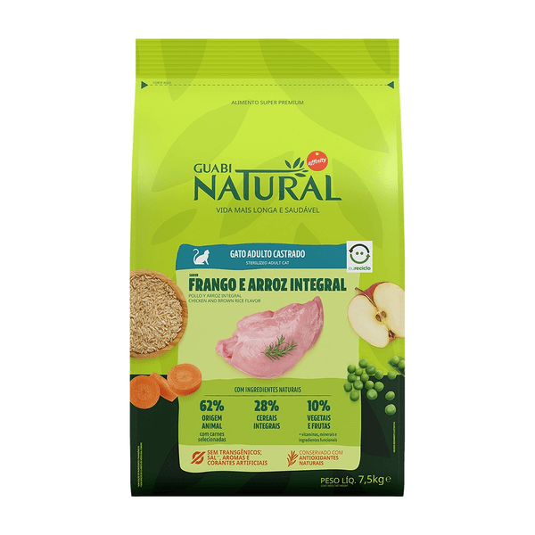 Ração Guabi Natural Gato Castrado Frango & Arroz Integral 7,5 Kg