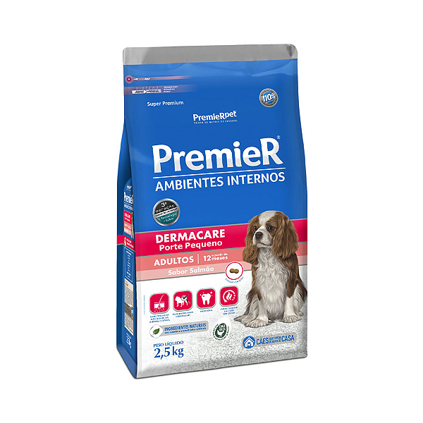 Ração Premier Ambientes Internos Dermacare p/ Cães Pequeno Porte Salmão c/ 2,5 kg