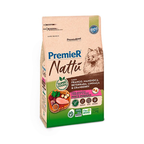 Ração Premier Nattu Adulto Porte Pequeno Mandioca 2,5 kg