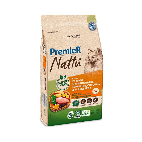 Ração Premier Nattu p/ Cães Adulto Porte Pequeno Mandioquinha 10,1 kg