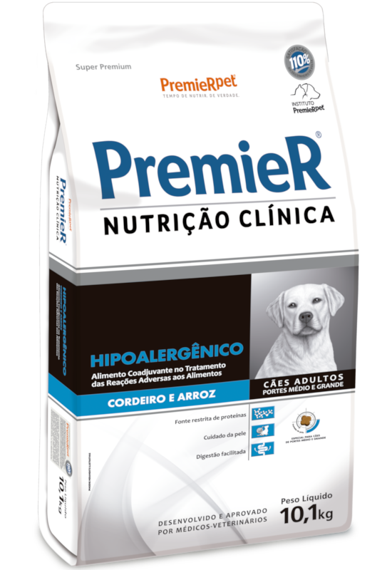 Ração Premier Nutrição Clínica Hipoalergênico p/ Cães Médio/Grande Cordeiro c/ 10,1 kg
