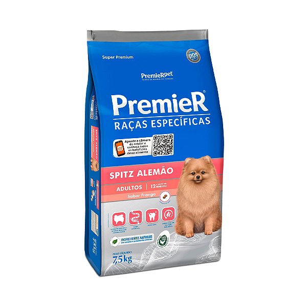 Ração Premier Raças Específicas P/Cães Adulto Spitz Alemão Frango 7,5 Kg
