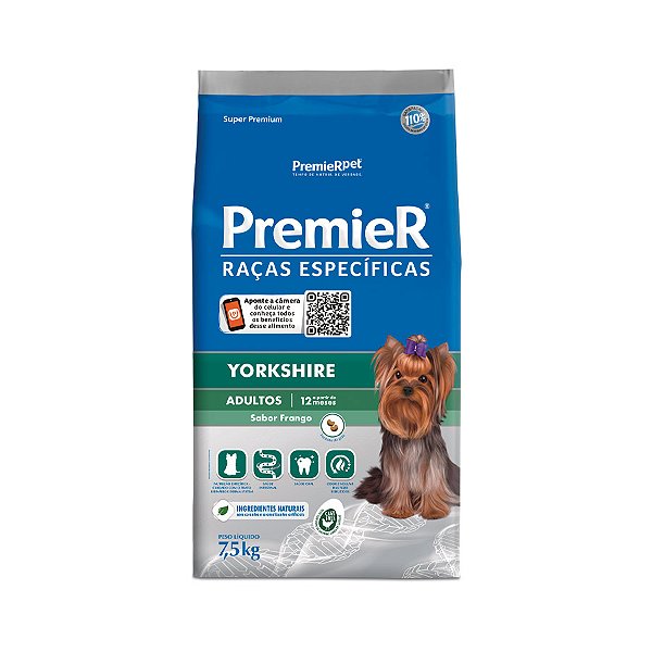Ração Premier Raças Específicas P/Cães Adulto Yorkshire Frango 7,5 Kg