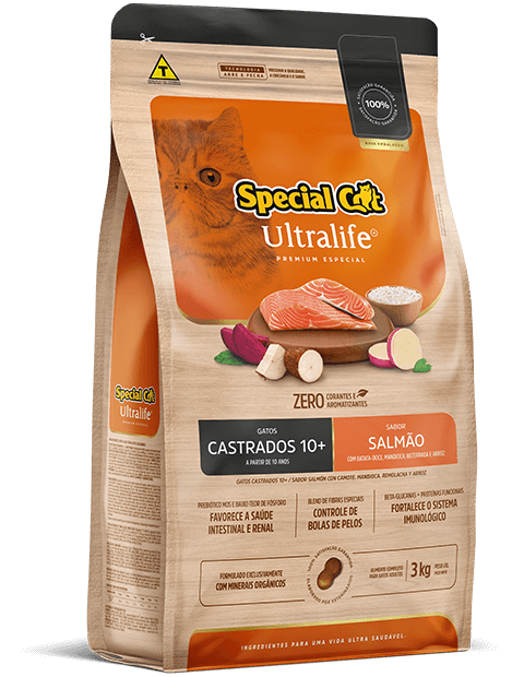 Ração Special Cat Ultralife Gatos Castrados 10+ Salmão c/ batata doce - 3kg