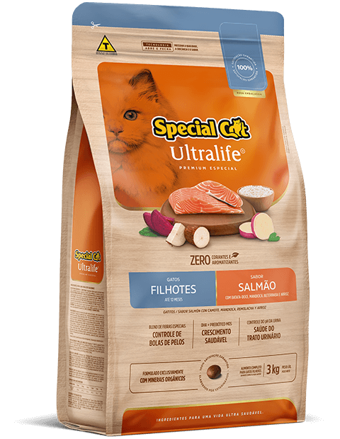 Ração Special Cat Ultralife Gatos Filhotes Salmão c/Bat/Mand/Beterr/Arroz 3 kg