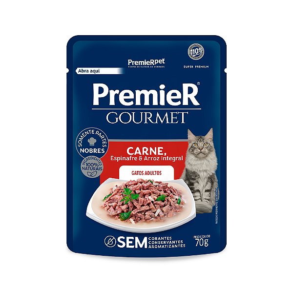 Ração Úmida Premier Gourmet Gatos Adulto Carne 70 gr.