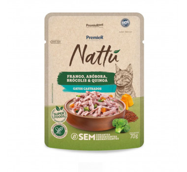 Ração Úmida PremieR Nattu Gatos Castrados Frango/Abóbora 70 gr.