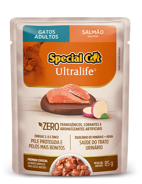 Ração Úmida Special Cat Ultralife Gatos Adultos Salmão c/ Batata-Doce Sachê 85 g.