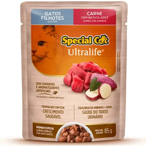 Ração Úmida Special Cat Ultralife Gatos Filhotes Carne c/ Batata-Doce Sachê 85 g.