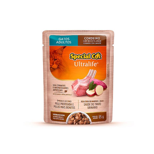 Ração Úmida Special Cat Ultralife p/ Gatos Adultos Cordeiroc/ Batata Doce Sachê 85 g