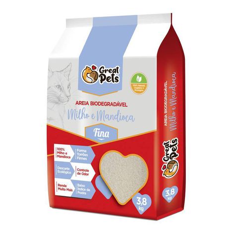 Areia Higiênica Great Pets Biodegradável Vegetal Fina 3,8 kg