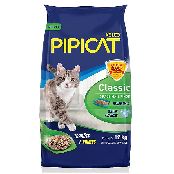 Areia Higiênica p/ Gatos Pipicat Classic 12 kg