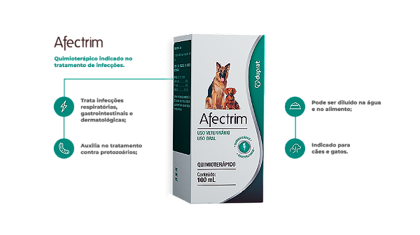 Afectrim Oral Antibacteriano Sulfametoxazol  p/ Cães e Gatos  100 ml