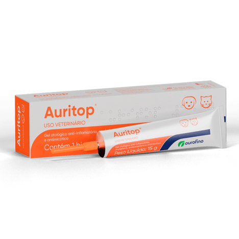Auritop Antibacteriano Antifúngico Anti-inflamatório Esteroidal p/ Cães e Gatos c/ 1 Bisnaga de 15g