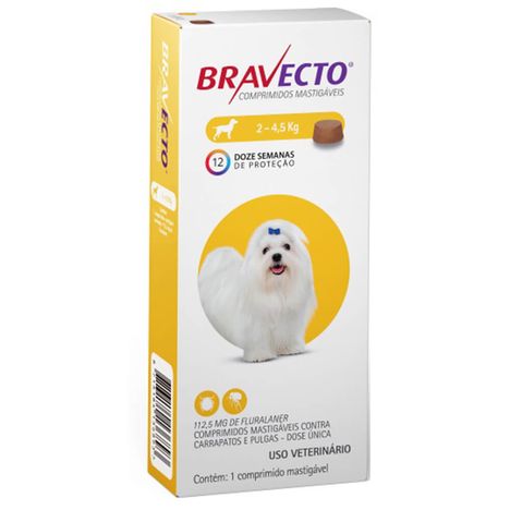 Bravecto Ectoparasiticida Fluralaner p/ Cães de 2 a 4,5 kg 112,5mg c/ 1 Comprimido Mastigável