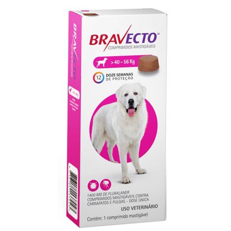Bravecto Ectoparasiticida Fluralaner p/ Cães de 40 a 56 kg 1400 mg c/ 1 Comprimido Mastigável