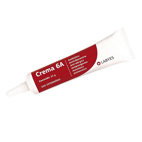 Crema 6A Dermatológica Cicatrizante Antibacteriano Anti-inflamatório Esteroidal Antialérgico p/Cães e Gatos 1 bisnaga c/