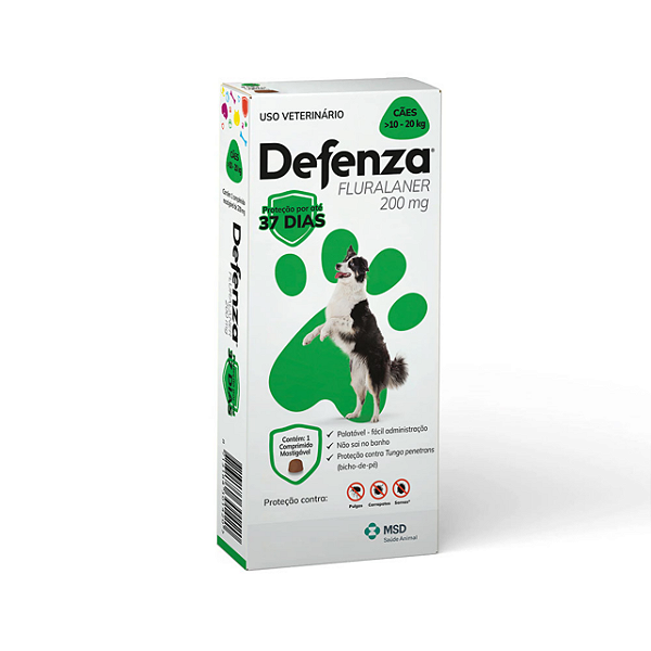 Defenza Ectoparasiticida fluralaner p/ Cães de 10 a 20 kg 200 mg