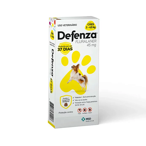 Defenza Ectoparasiticida fluralaner p/ Cães de 2 a 4,5 kg 45 mg