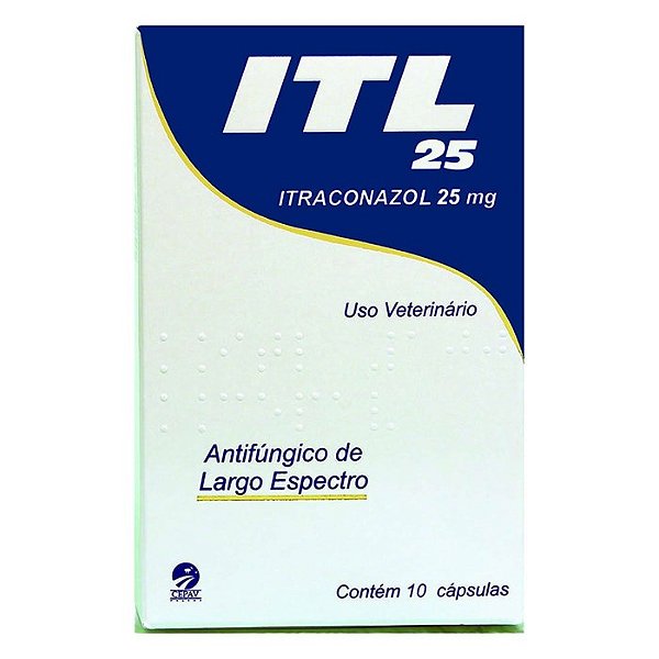 ITL Antifúngico Itraconazol p/ Cães e Gatos 25 mg c/10 capsulas