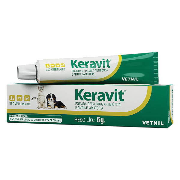Keravit Pomada Oftálmico Gentamicina p/ Cães e Gatos c/ 5 g