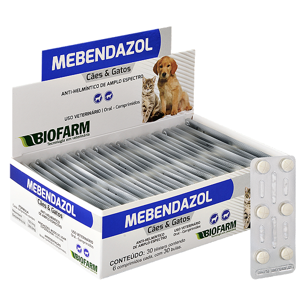 Mebendazol Caes e Gatos - Blísteres  c/ 6 comp.