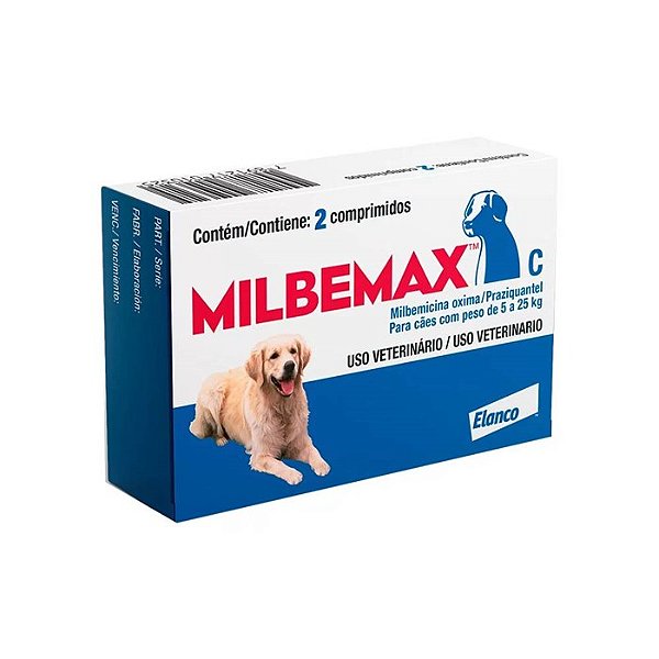 Milbemax Vermífugo p/Cães de 5 - 25 kg c/ 2 comprimidos