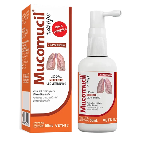 Mucomucil Xarope Mucolítico L- Carbocisteína p/ Cães e Gatos 50 ml