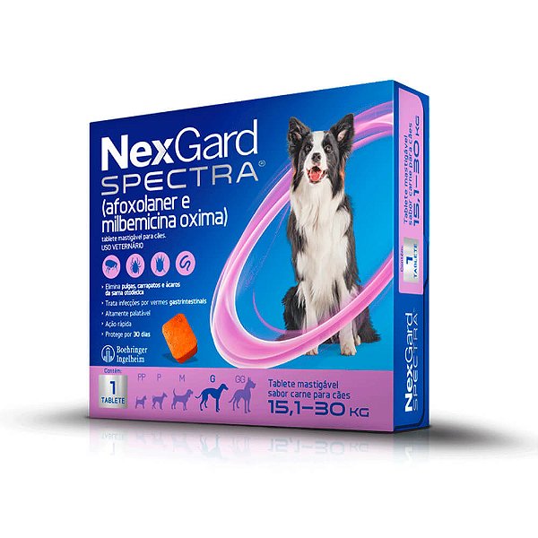 NexGard Spectra Ectoparasiticida Afoxolaner Milbemicina Oxima p/ Cães 15,1 a 30 c/ 1 Tablete