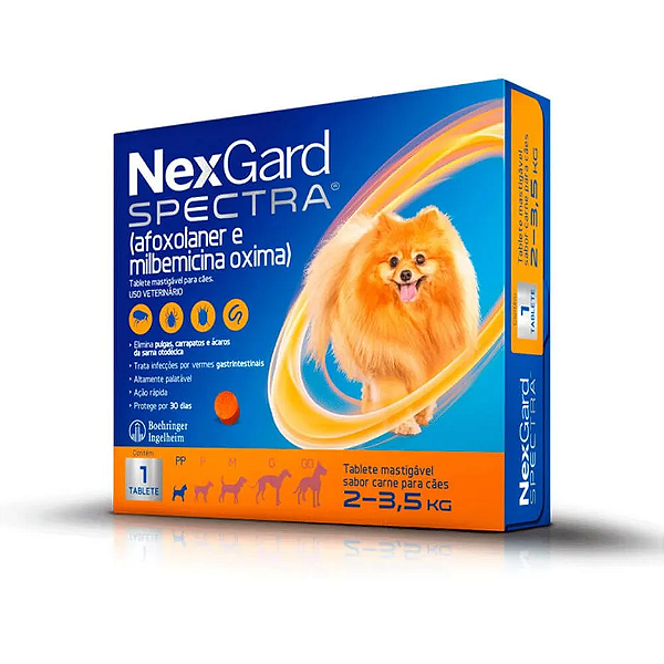 NexGard Spectra Ectoparasiticida Afoxolaner Milbemicina Oxima p/ Cães 2 a 3,5 c/ 1 Tablete