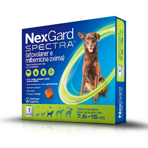 NexGard Spectra Ectoparasiticida Afoxolaner Milbemicina Oxima p/ Cães 7,6 a 15 c/ 1 Tablete