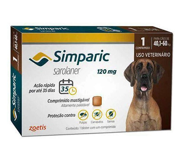 Simparic Estoparasiticida Anti-Pulgas p/ Cães de 40,1 a 60 kg 120 mg 1 comprimido